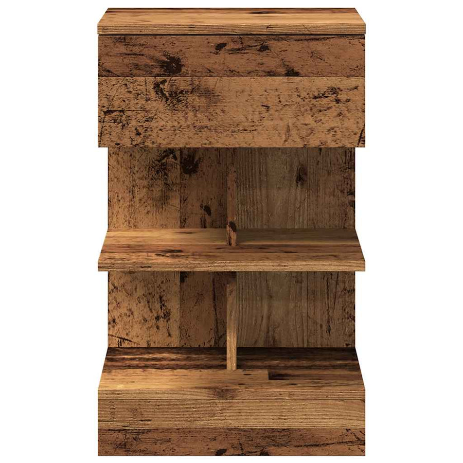 Nachtkastje 40x35x65 cm bewerkt hout oud houtkleurig
