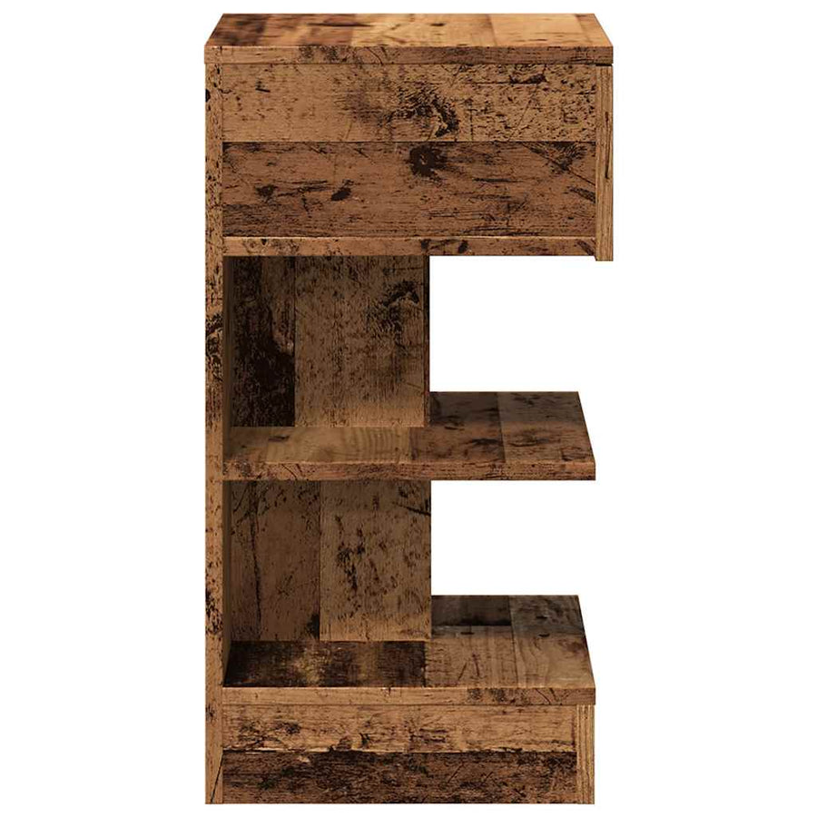 Nachtkastje 40x35x65 cm bewerkt hout oud houtkleurig