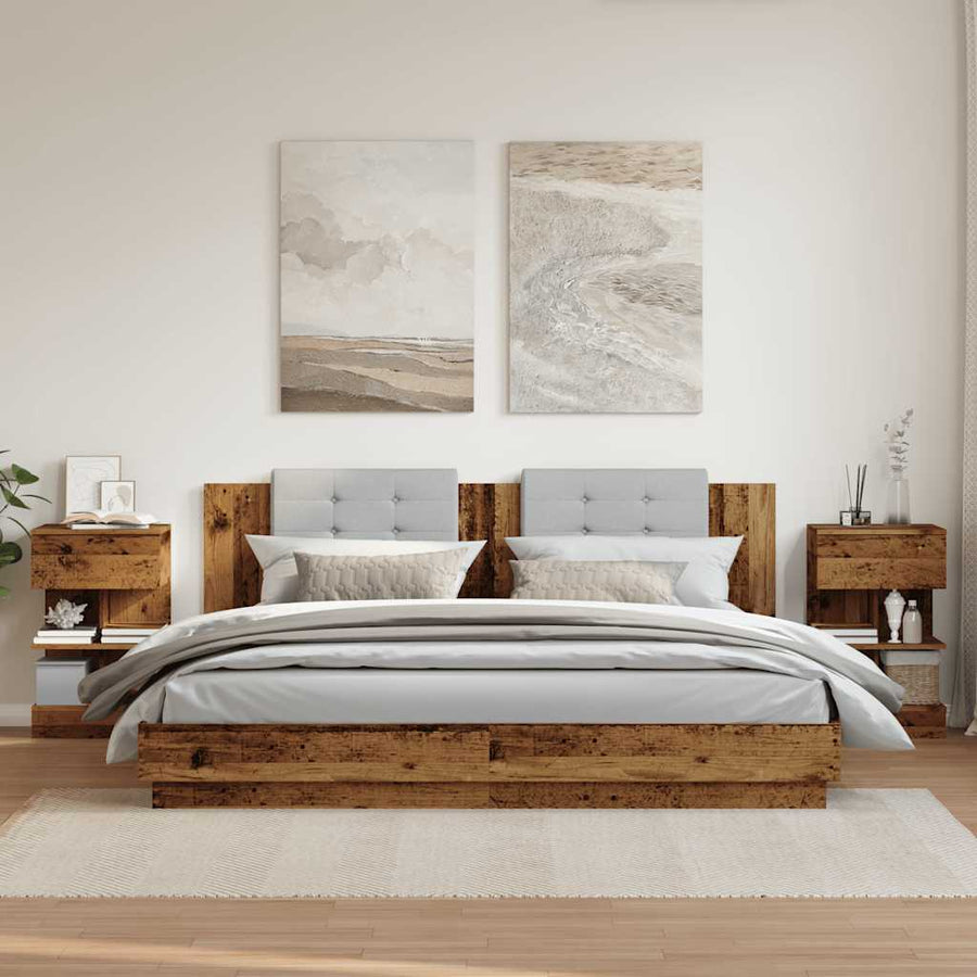 Nachtkastjes 2 st 40x35x65 cm bewerkt hout oud houtkleurig