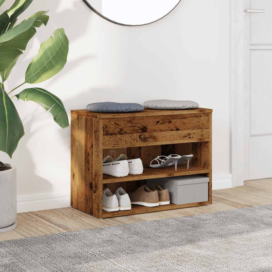 Schoenenbank 60x30x45 cm bewerkt hout oud houtkleurig