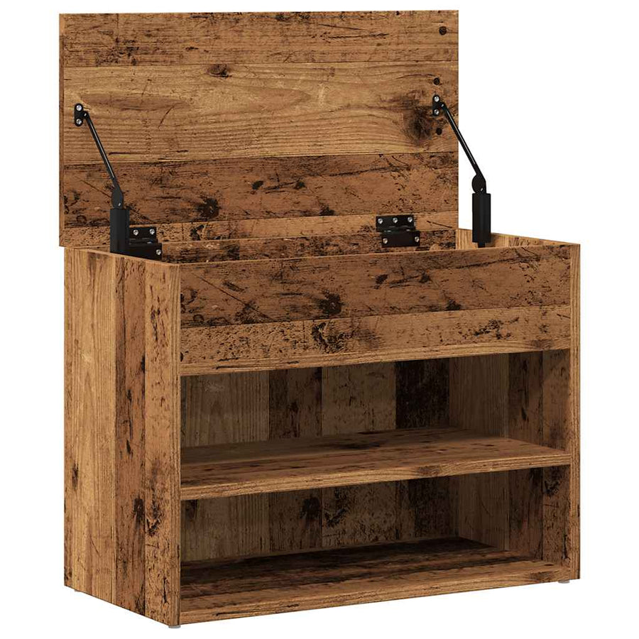 Schoenenbank 60x30x45 cm bewerkt hout oud houtkleurig