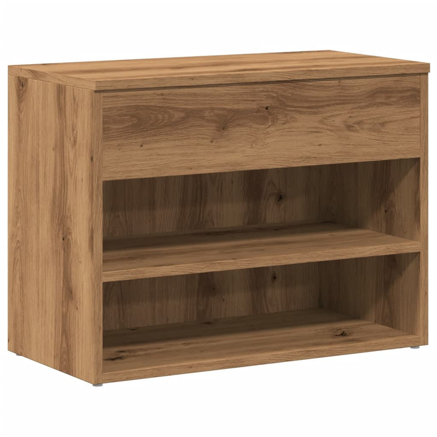 Schoenenbankje 60x30x45 cm bewerkt hout artisanaal eikenkleur