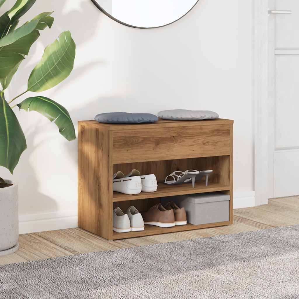 Schoenenbankje 60x30x45 cm bewerkt hout artisanaal eikenkleur