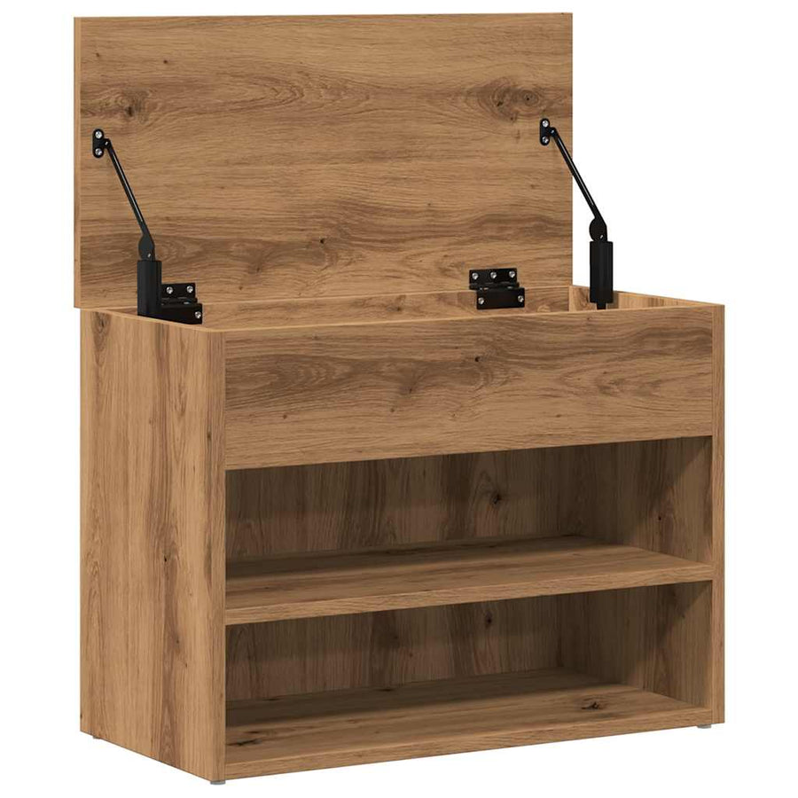 Schoenenbankje 60x30x45 cm bewerkt hout artisanaal eikenkleur