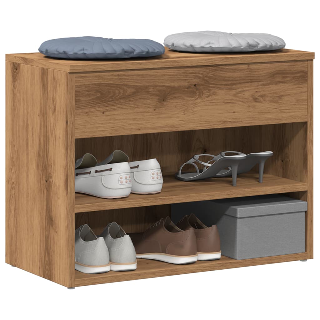 Schoenenbankje 60x30x45 cm bewerkt hout artisanaal eikenkleur