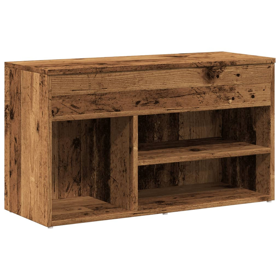 Schoenenbank 80x30x45 cm bewerkt hout oud houtkleurig