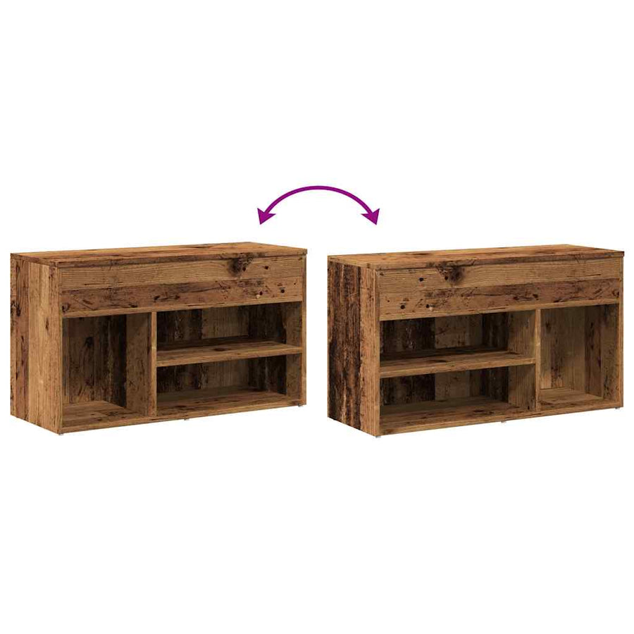 Schoenenbank 80x30x45 cm bewerkt hout oud houtkleurig