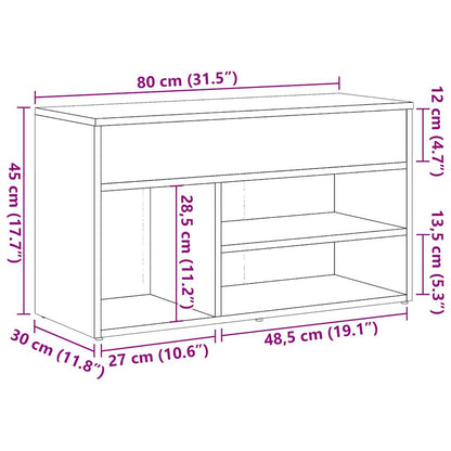 Schoenenbank 80x30x45 cm bewerkt hout oud houtkleurig
