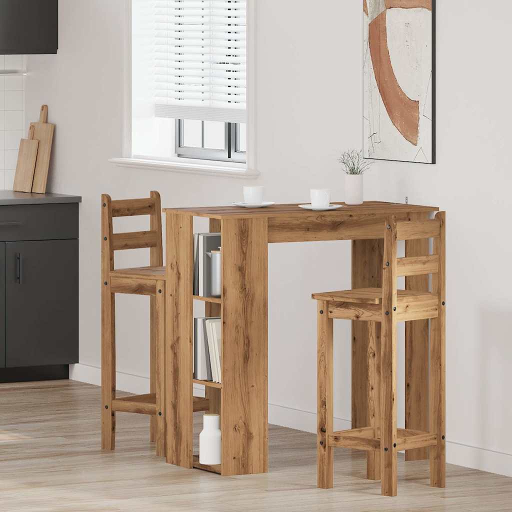 Bartafel met schap 102x50x103,5cm bewerkt hout artisanaal eiken