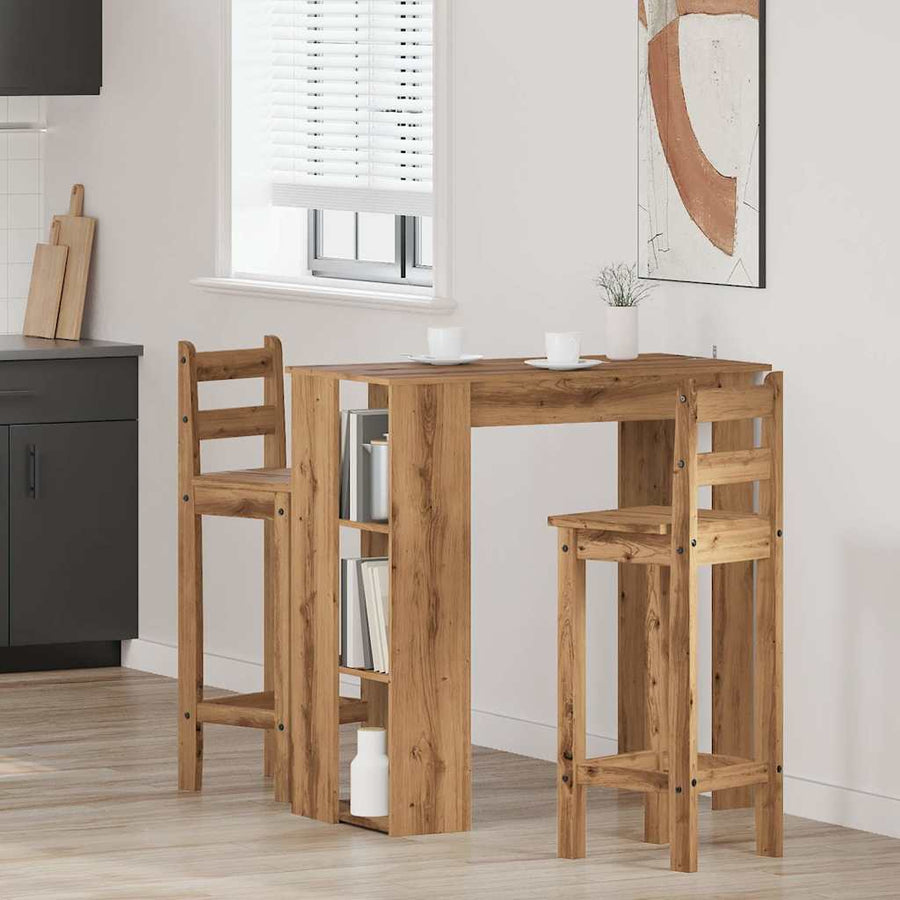 Bartafel met schap 102x50x103,5cm bewerkt hout artisanaal eiken