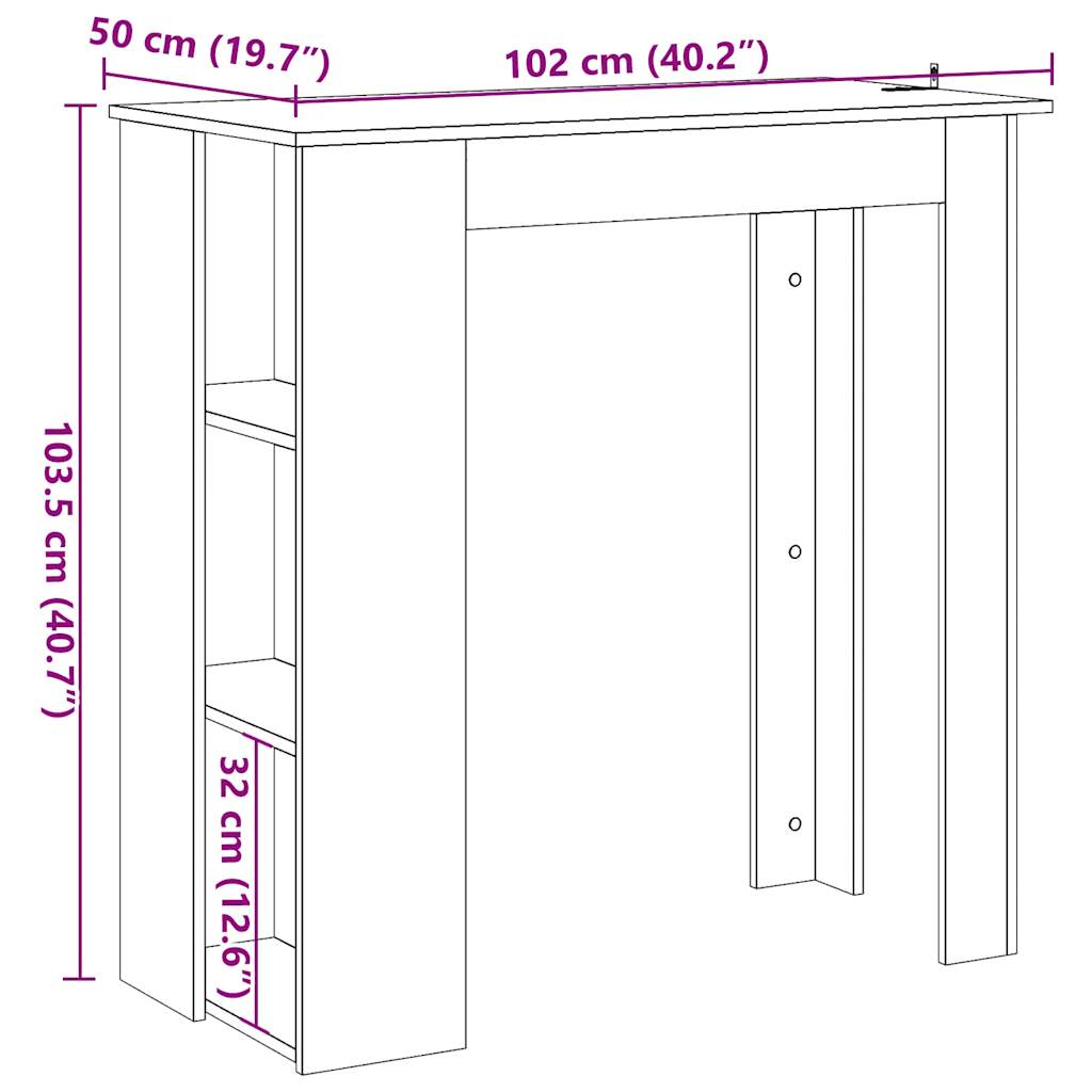 Bartafel met schap 102x50x103,5cm bewerkt hout artisanaal eiken