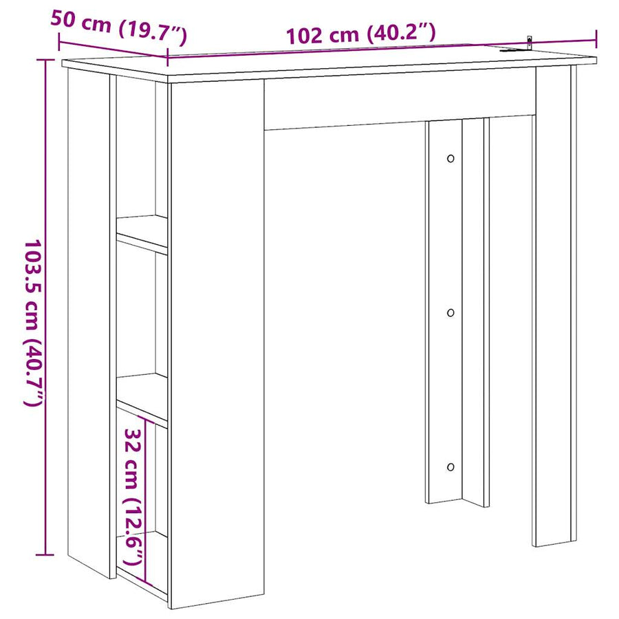 Bartafel met schap 102x50x103,5cm bewerkt hout artisanaal eiken