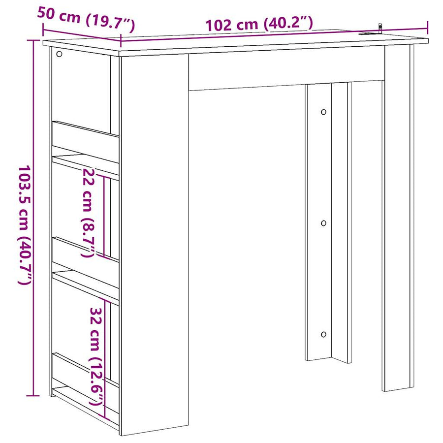 Bartafel met opbergrek 102x50x103,5 cm artisanaal eikenkleurig