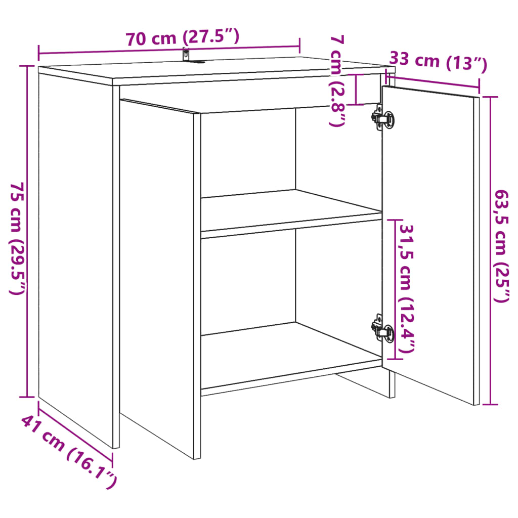 Dressoir 70x41x75 cm bewerkt hout artisanaal eikenkleur