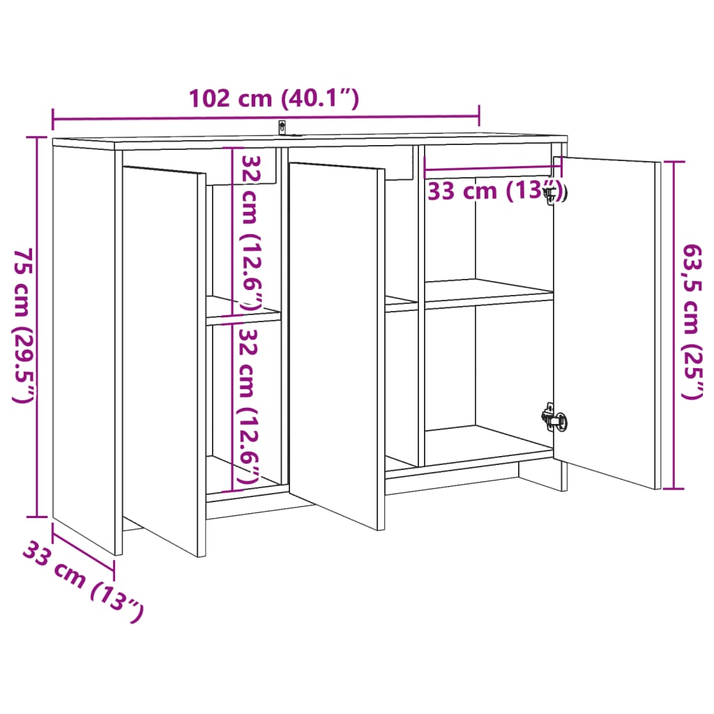 Dressoir 102x33x75 cm bewerkt hout artisanaal eikenkleurig