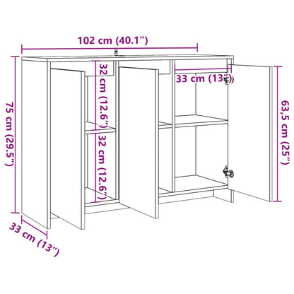 Dressoir 102x33x75 cm bewerkt hout artisanaal eikenkleurig