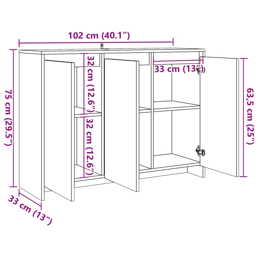 Dressoir 102x33x75 cm bewerkt hout artisanaal eikenkleurig