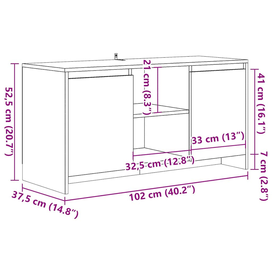 Tv-meubel 102x37,5x52,5 cm bewerkt hout artisanaal eikenkleur