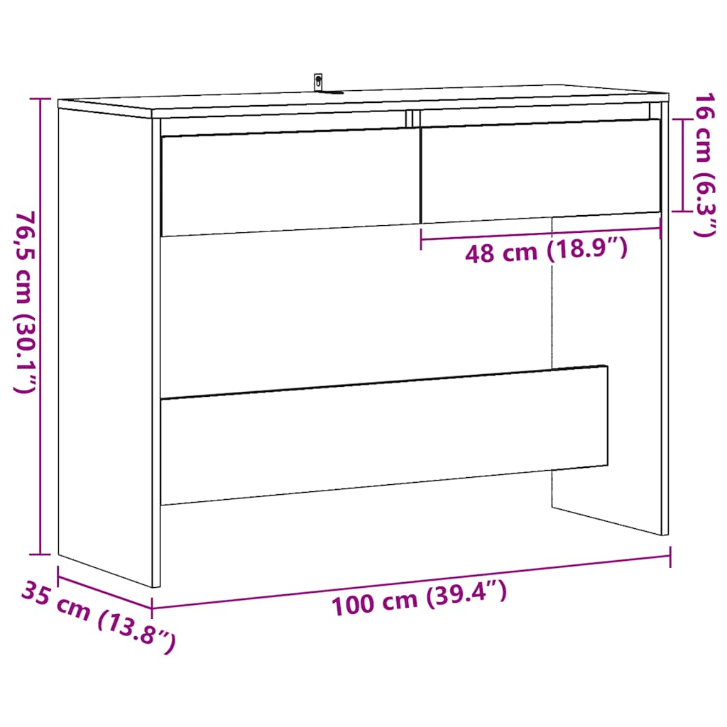 Wandtafel 100x35x76,5 cm bewerkt hout oud houtkleurig