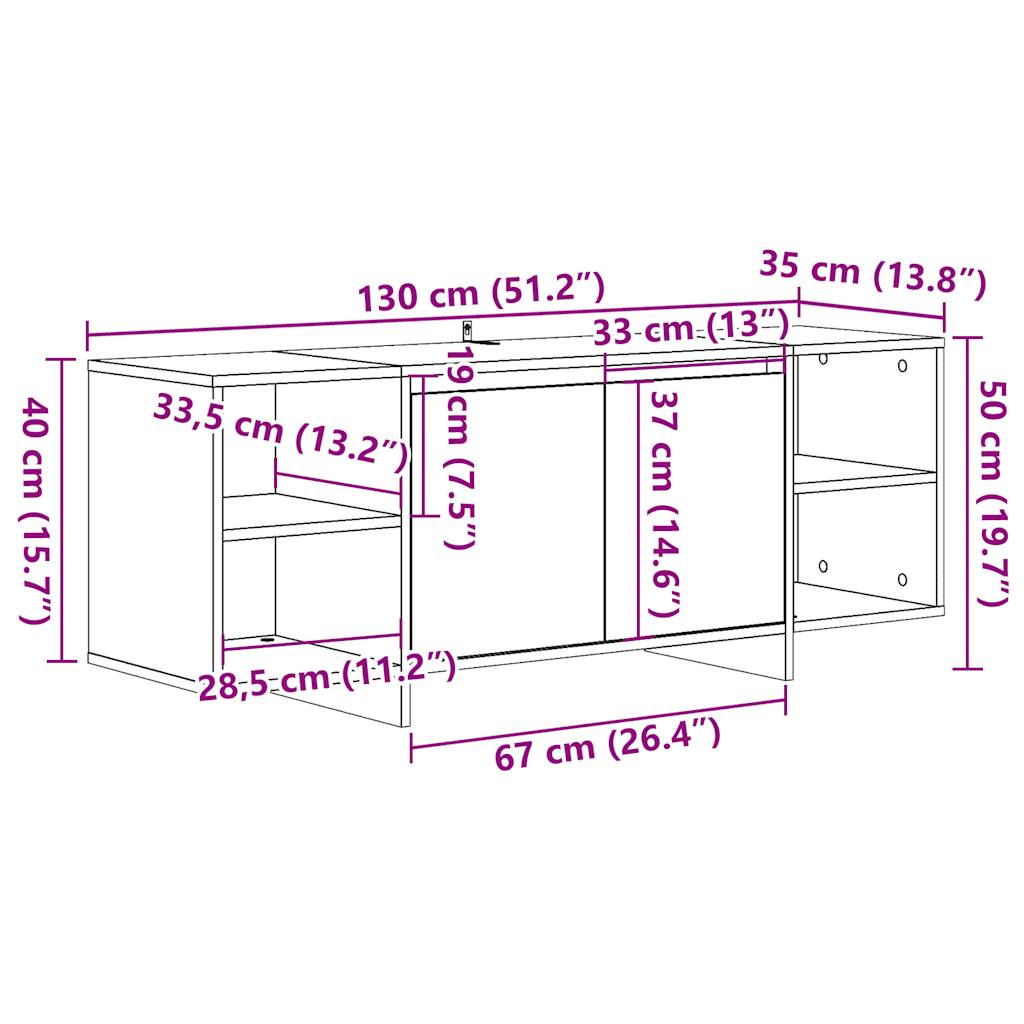 Tv-meubel 130x35x50 cm bewerkt hout oud houtkleurig
