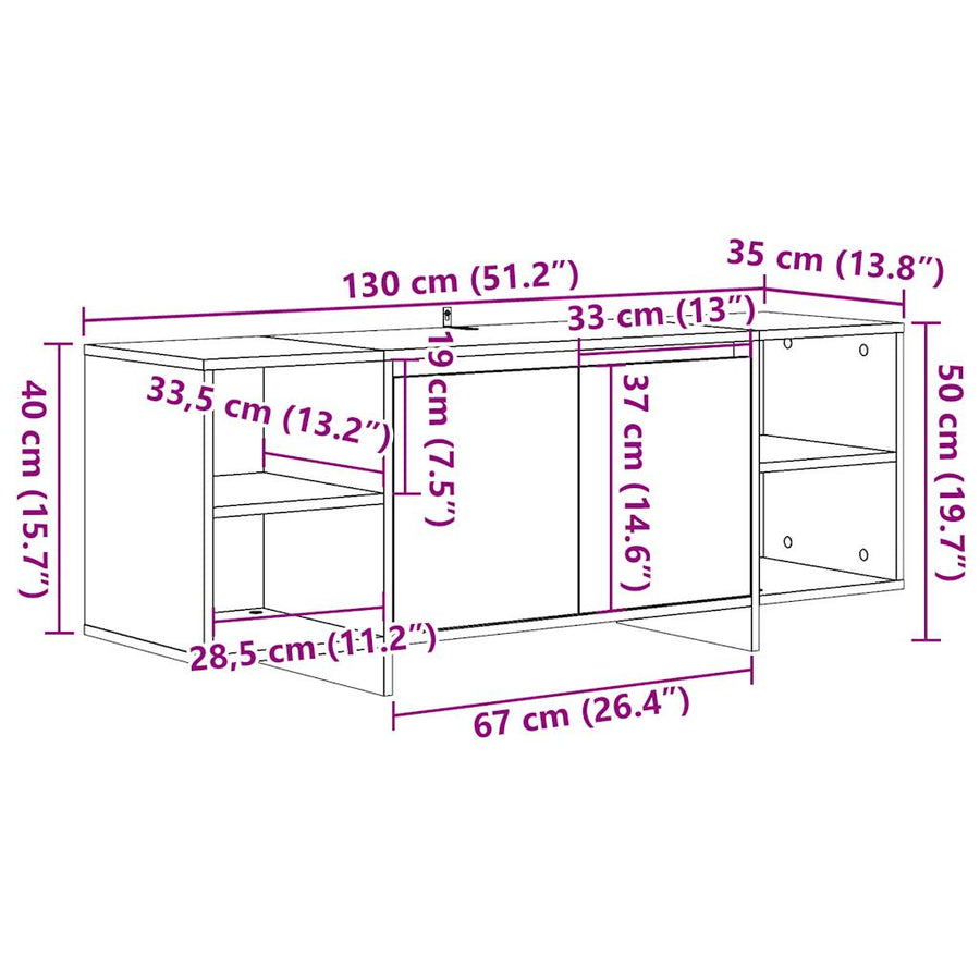 Tv-meubel 130x35x50 cm bewerkt hout oud houtkleurig