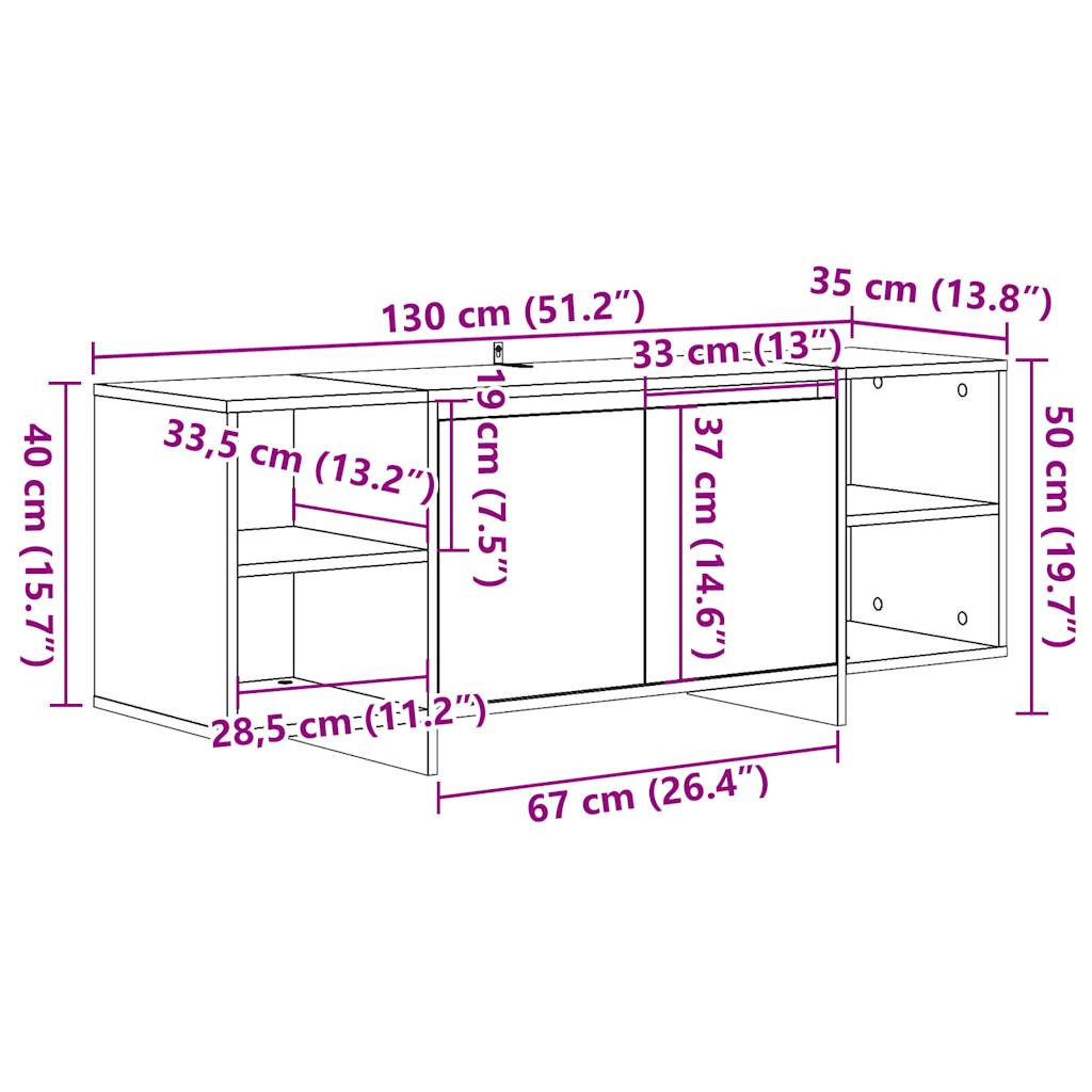 Tv-meubel 130x35x50 cm bewerkt hout artisanaal eikenkleur