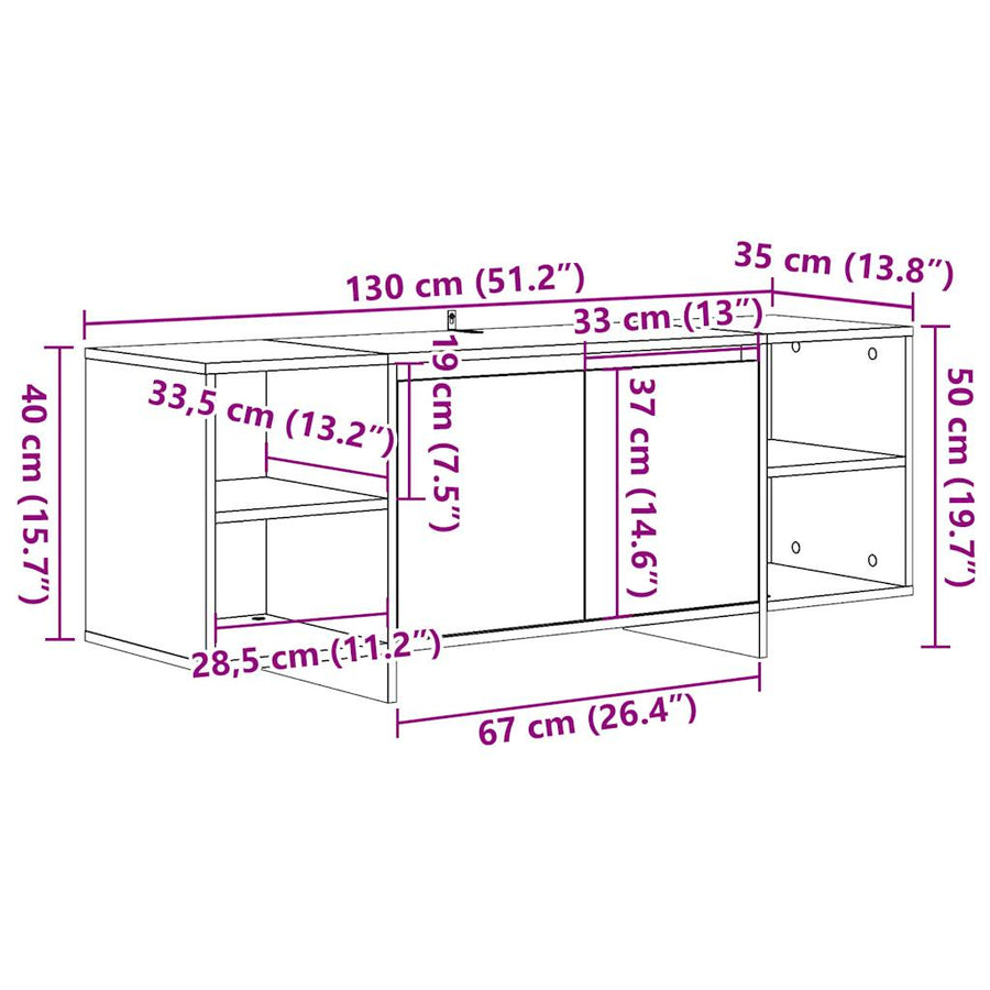 Tv-meubel 130x35x50 cm bewerkt hout artisanaal eikenkleur