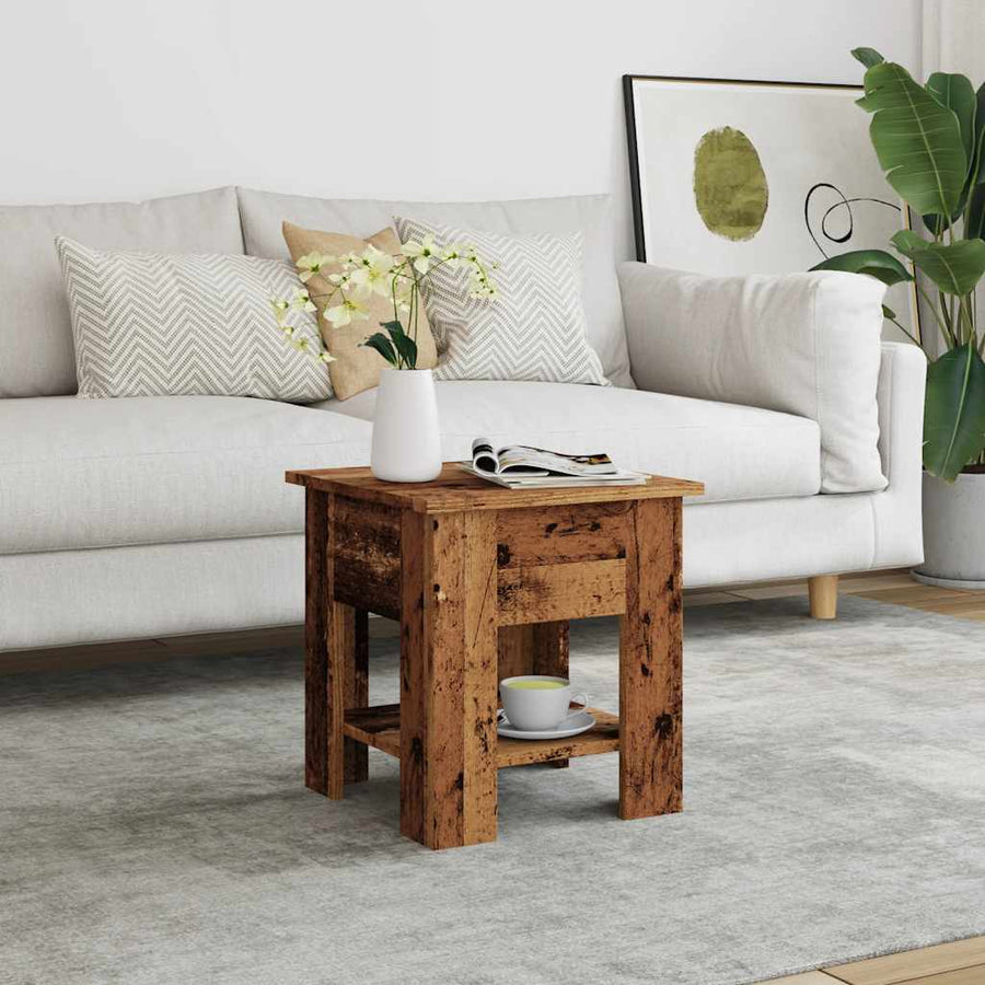 Salontafel 40x40x42 cm bewerkt hout oud houtkleurig