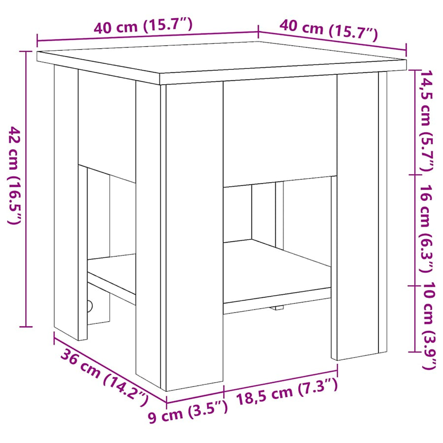 Salontafel 40x40x42 cm bewerkt hout oud houtkleurig