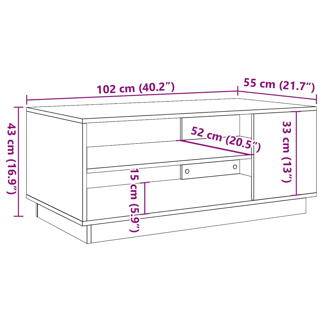 Salontafel 102x55x43 cm bewerkt hout oud houtkleurig