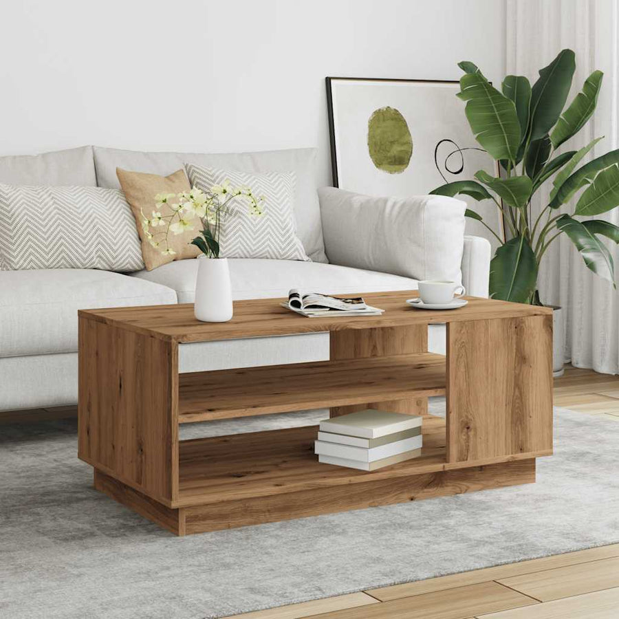 Salontafel 102x55x43 cm bewerkt hout artisanaal eikenkleur