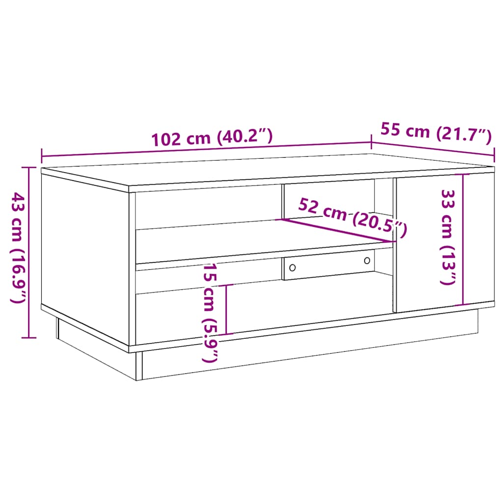 Salontafel Bewerkt Hout Artisanaal Eikenkleur 102 x 55 x 43 cm