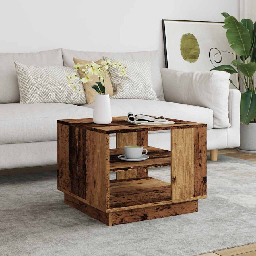Salontafel 55x55x42 cm bewerkt hout oud houtkleurig