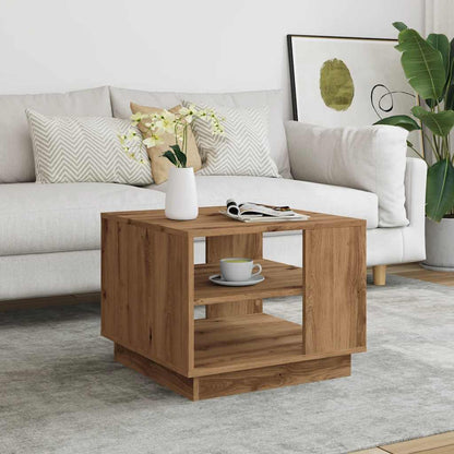 Salontafel 55x55x42 cm bewerkt hout artisanaal eikenkleurig