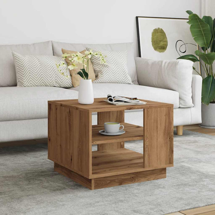 Salontafel 55x55x42 cm bewerkt hout artisanaal eikenkleurig