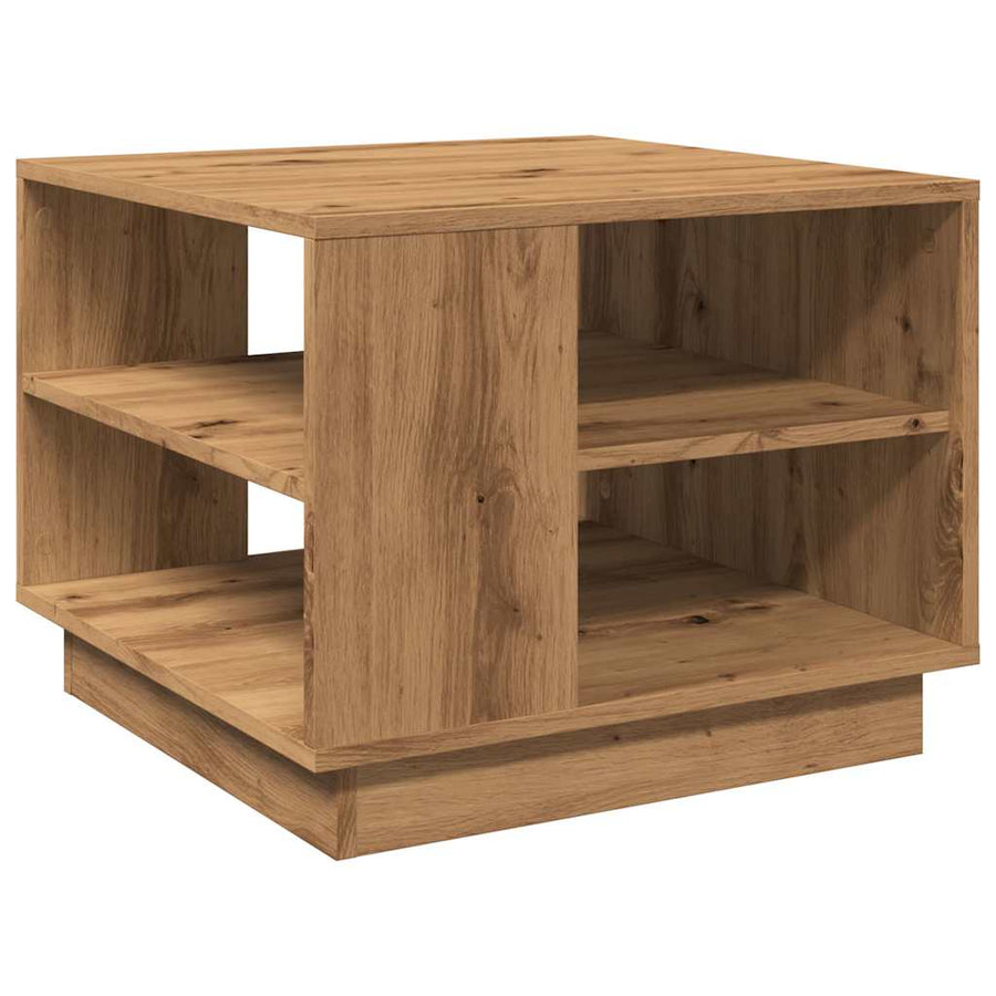 Salontafel 55x55x42 cm bewerkt hout artisanaal eikenkleurig
