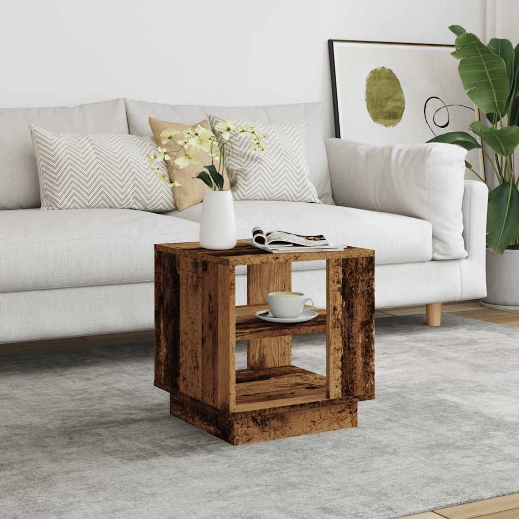 Salontafel 40x40x43 cm bewerkt hout oud houtkleurig
