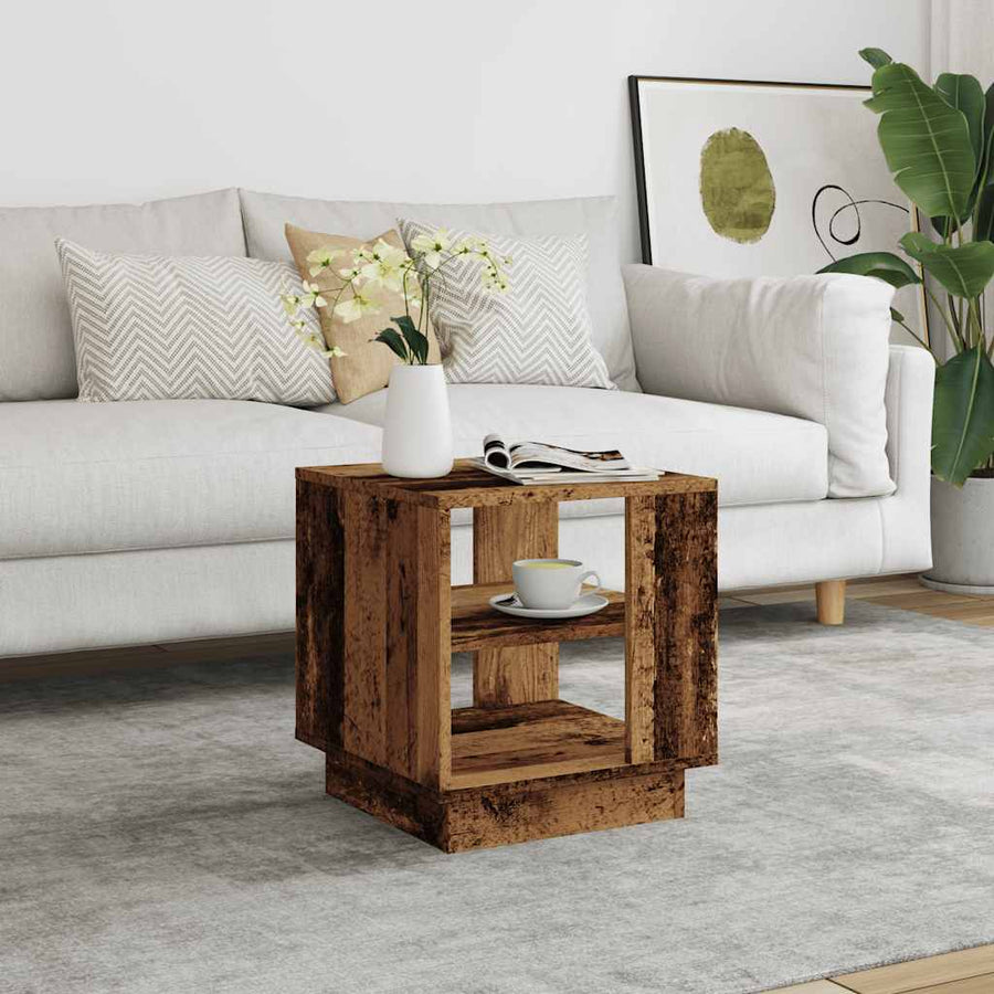 Salontafel 40x40x43 cm bewerkt hout oud houtkleurig