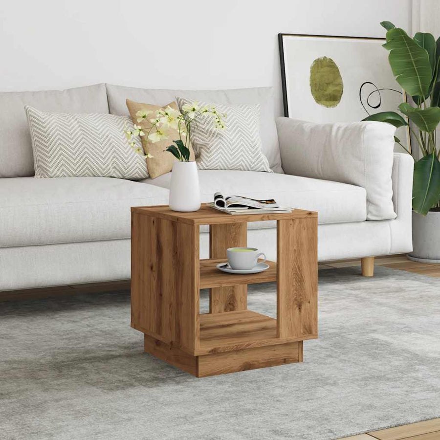Salontafel 40x40x43 cm bewerkt hout artisanaal eikenkleurig