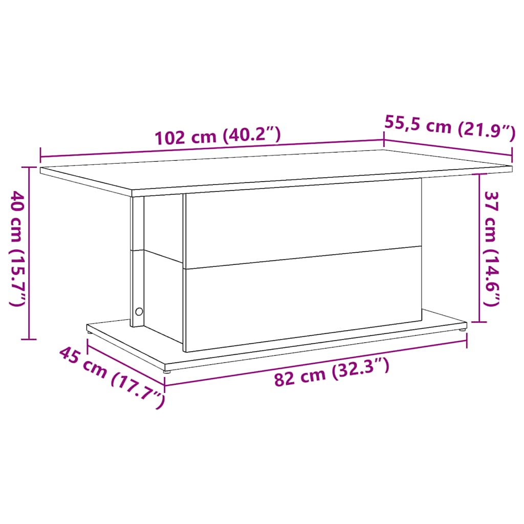 Salontafel 102x55,5x40 cm bewerkt hout oude houtkleurig