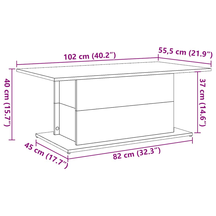 Salontafel 102x55,5x40 cm bewerkt hout oude houtkleurig