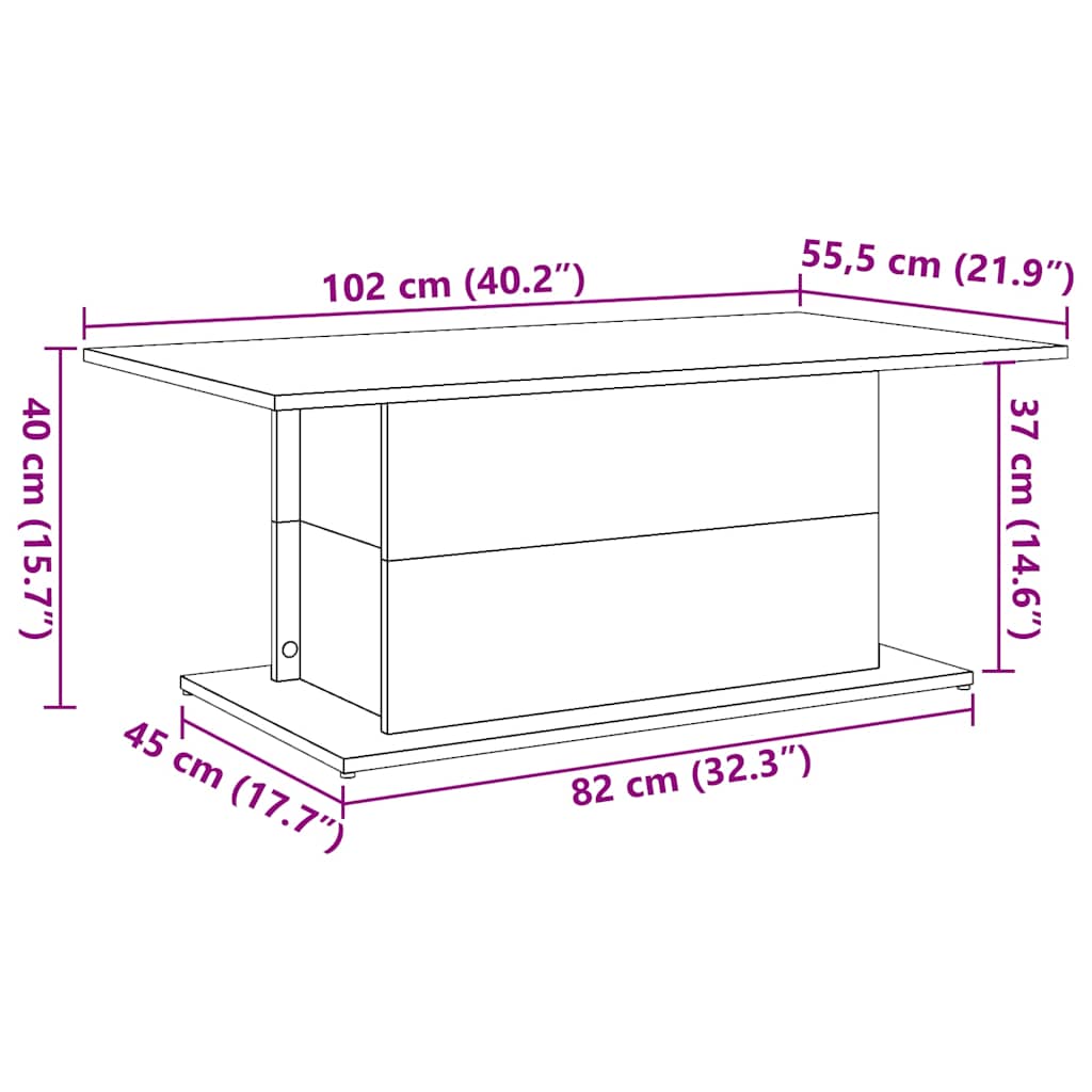 Salontafel 102x55,5x40 cm bewerkt hout artisanaal eikenkleur