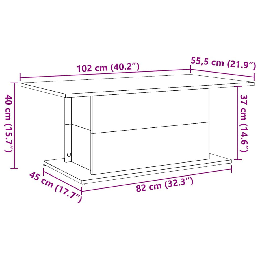 Salontafel 102x55,5x40 cm bewerkt hout artisanaal eikenkleur