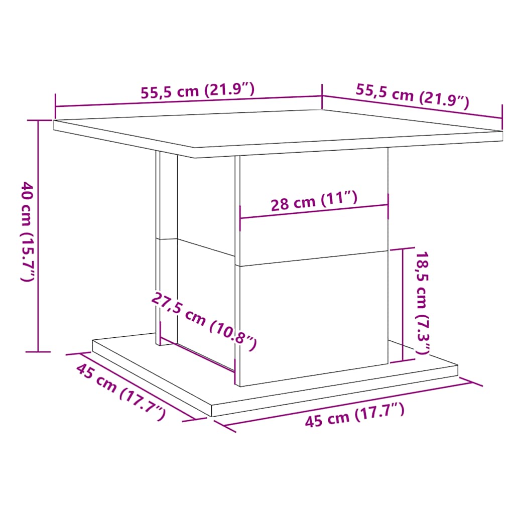 Salontafel 55,5x55,5x40 cm bewerkt hout artisanaal eikenkleur