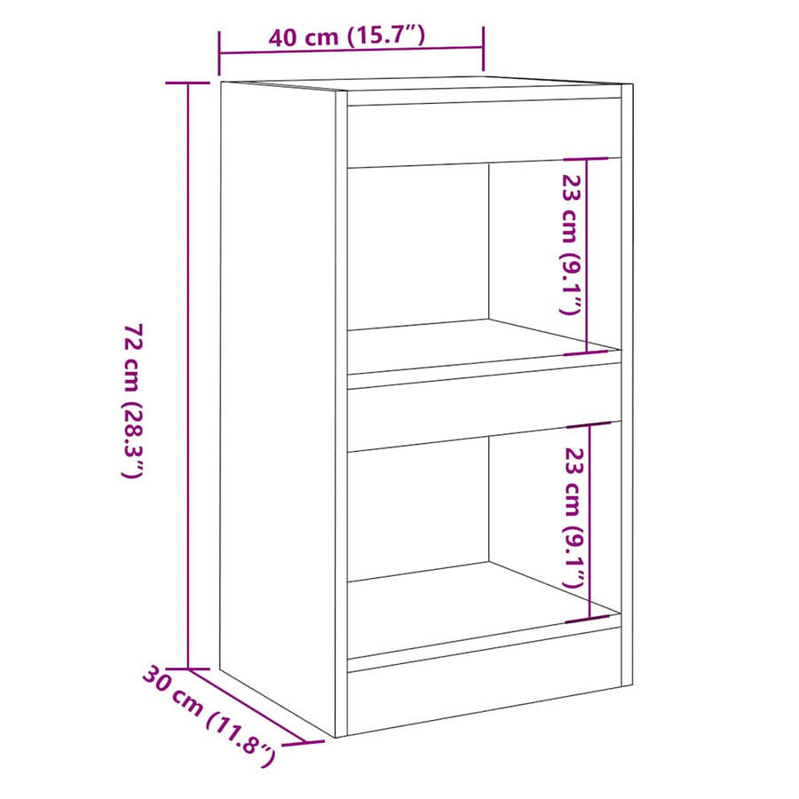 Boekenkast / kamerscherm 40x30x72 cm oud houtkleurig