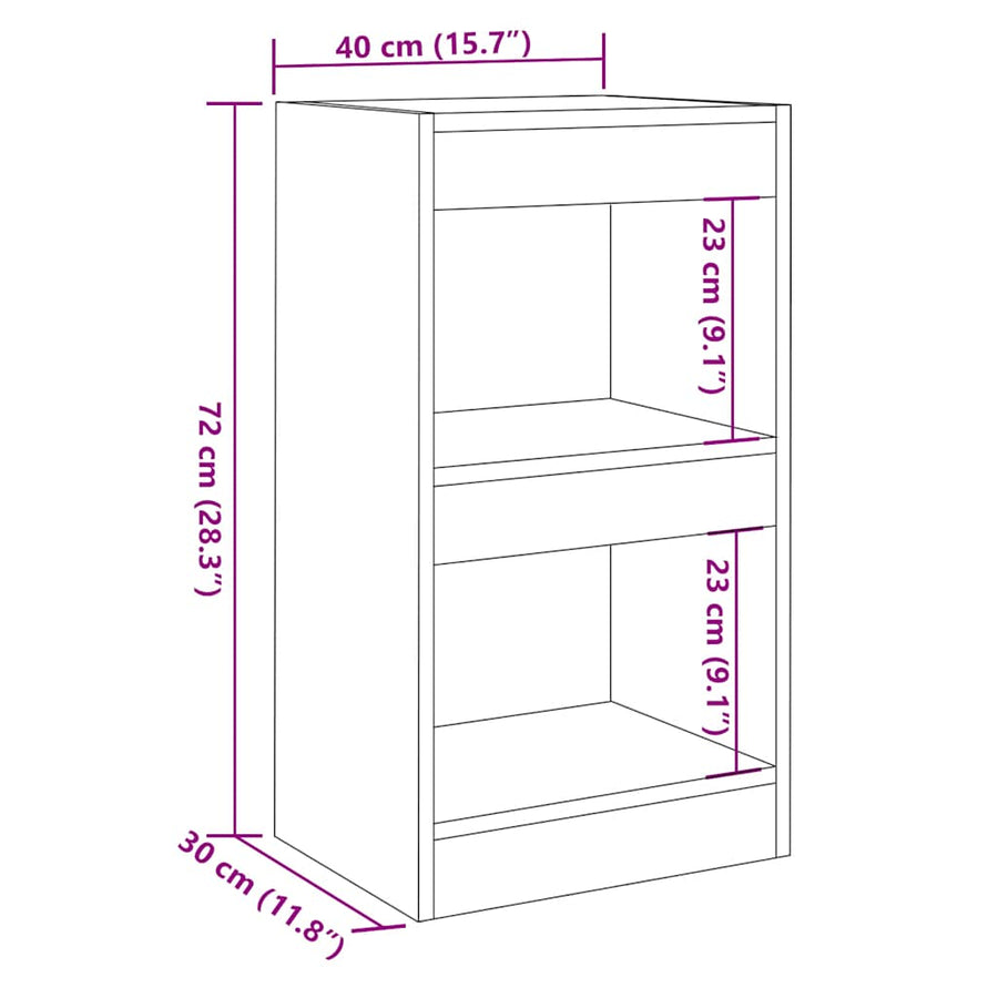 Boekenkast/kamerscherm 40x30x72 cm artisanaal eikenkleur