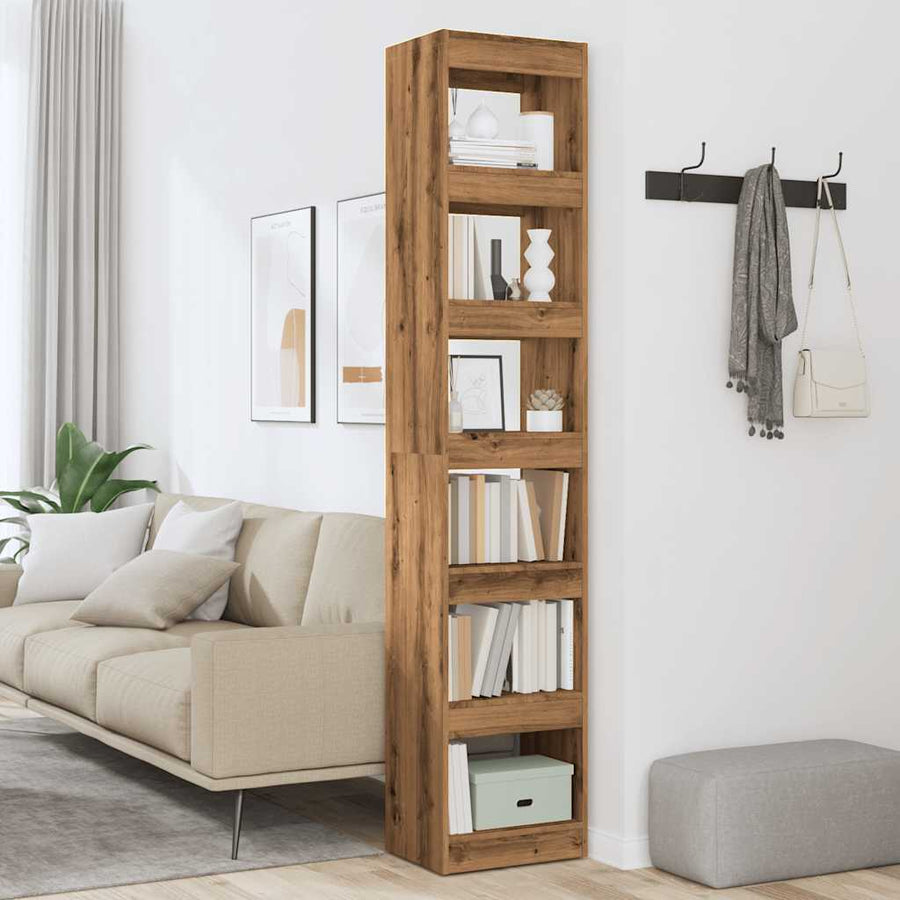Boekenkast/kamerscherm 40x30x198 cm artisanaal eikenkleur