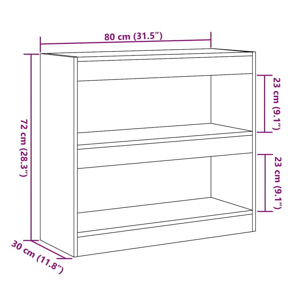 Boekenkast/kamerscherm 80x30x72 cm oud houtkleurig