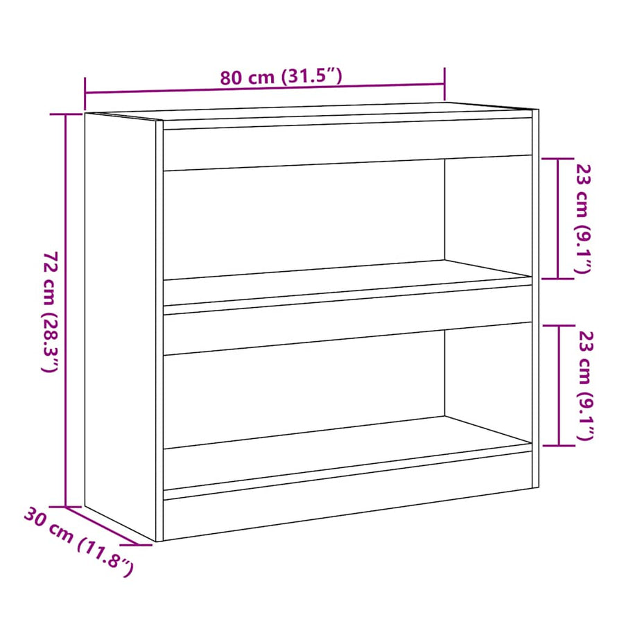 Boekenkast/kamerscherm 80x30x72 cm artisanaal eikenkleur