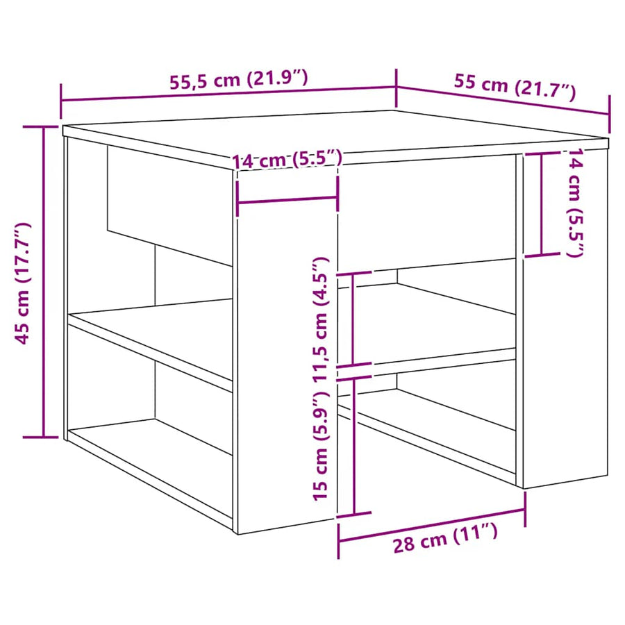 Salontafel 55,5X55X45 Cm Bewerkt Hout Artisanaal Eikenkleur artisanaal eikenkleurig